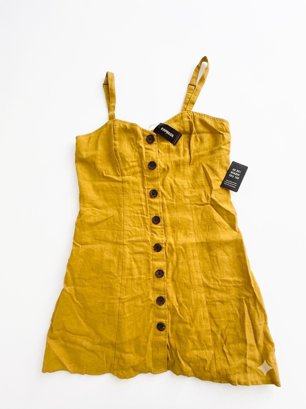 NWT Express Women mustard yellow  Sleeveless mini dress with buttons, size XS